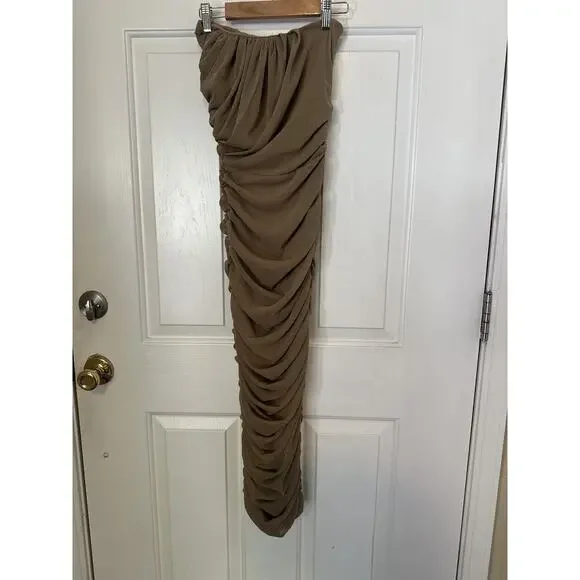 JLUXLABEL Dress Women Small Brown Metallic Strapless Ruched Bodycon Midi - Picture 8 of 8